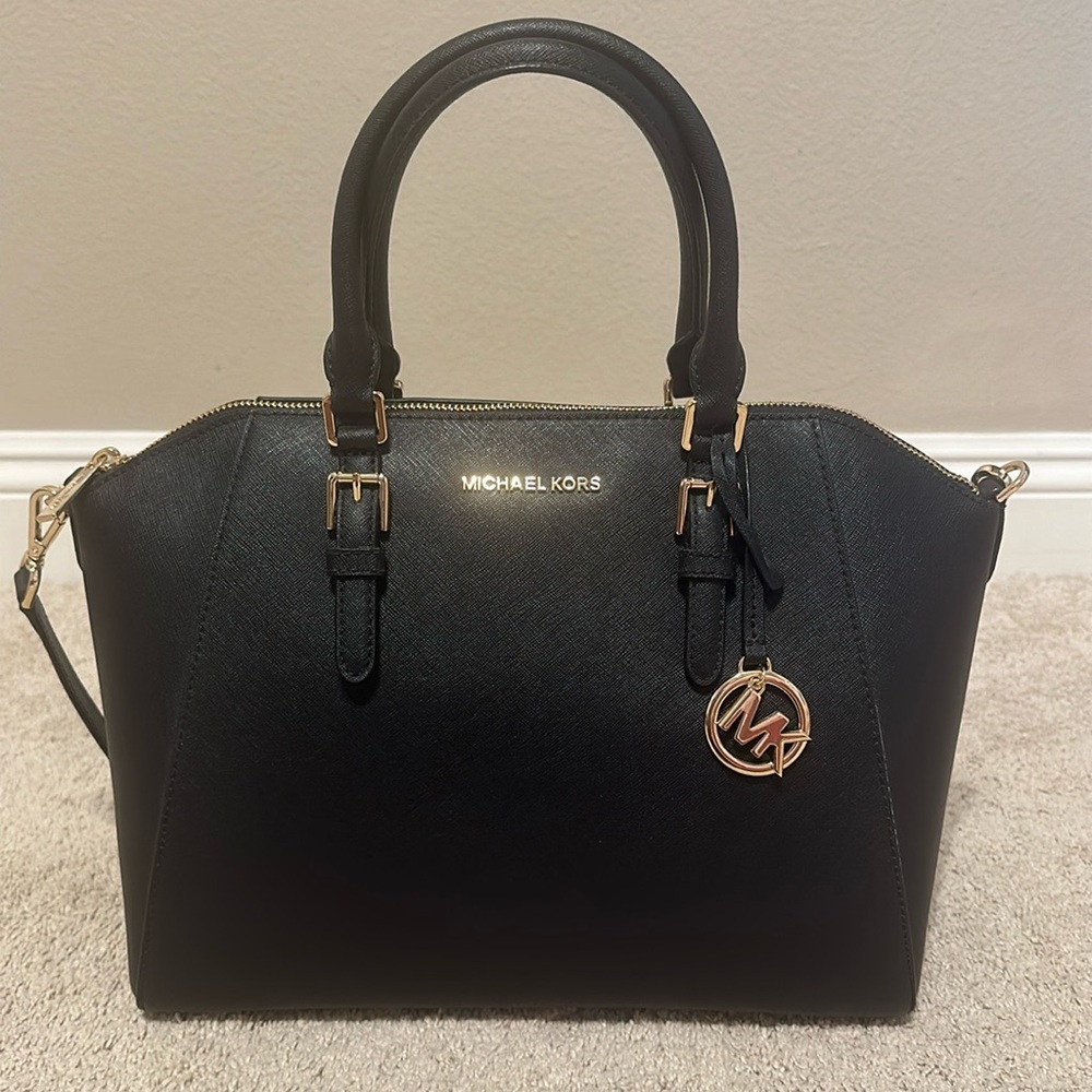 NWOT Michael Kors Black Purse with Gold Metal accents